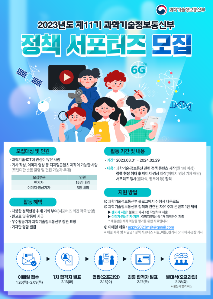 2023년 제11기 과학기술정보통신부 정책 서포터즈 모집 포스터