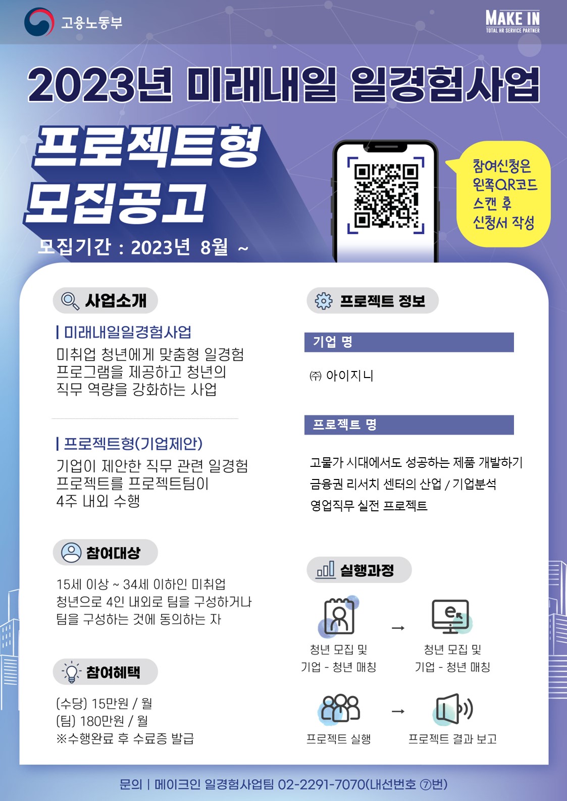 [미래내일 일경험 사업] 프로젝트형(기업제안) 참여자 모집 포스터