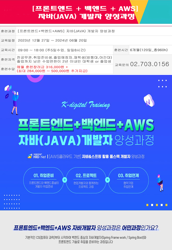 [프론트엔드+백엔드+AWS] 자바(JAVA) 개발자 양성과정 포스터