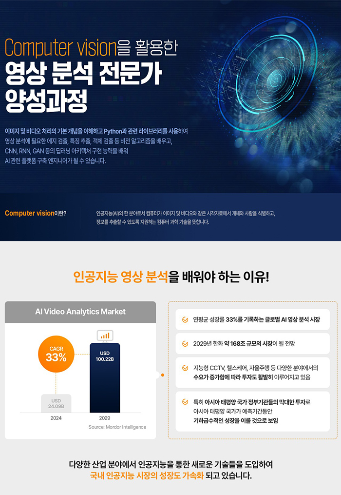 컴퓨터 비전(Computer vision)을 활용한 인공지능 영상 분석 전문가 양성과정 포스터