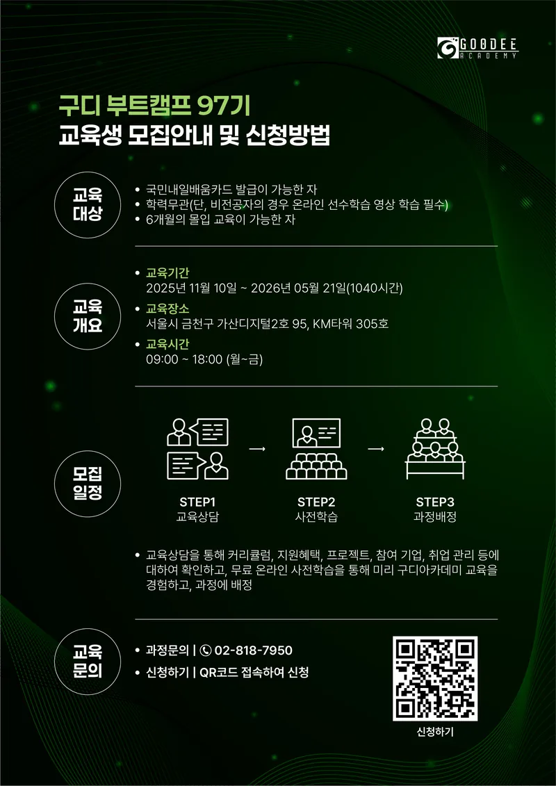 [구디] 실무형 자바 개발자 과정 모집! 월 최대 81만 원 지원 + 대기업 취업연계 (~11/10) 포스터