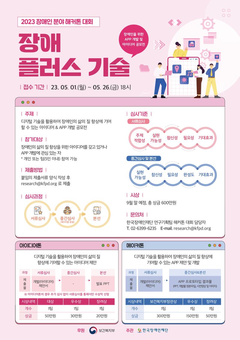 2023년 장애인 분야 해커톤 대회 (장애 플러스 기술) 포스터