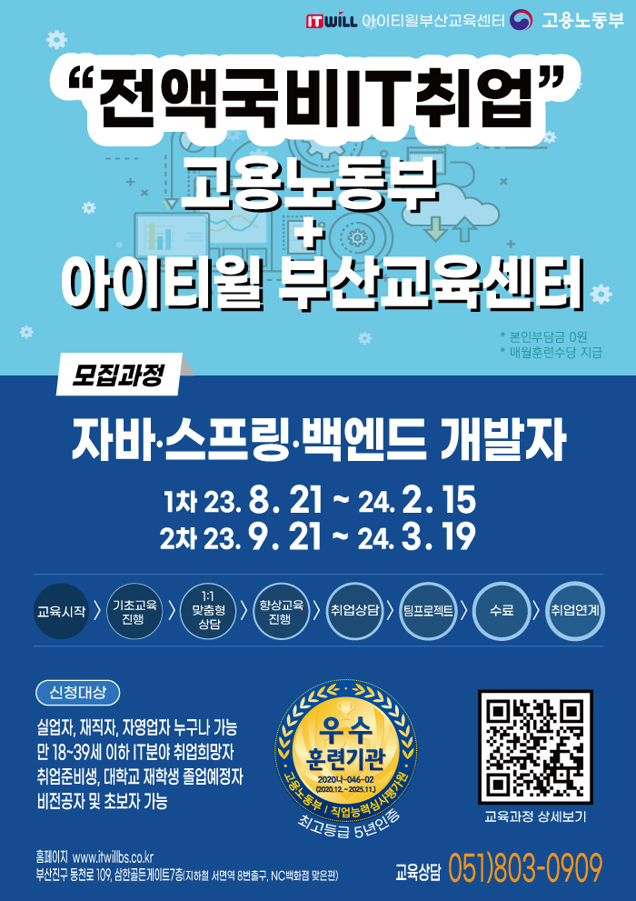 [고용노동부 취업교육] IT개발자 "프로젝트 기반 핀테크 서비스 자바 개발자" 포스터