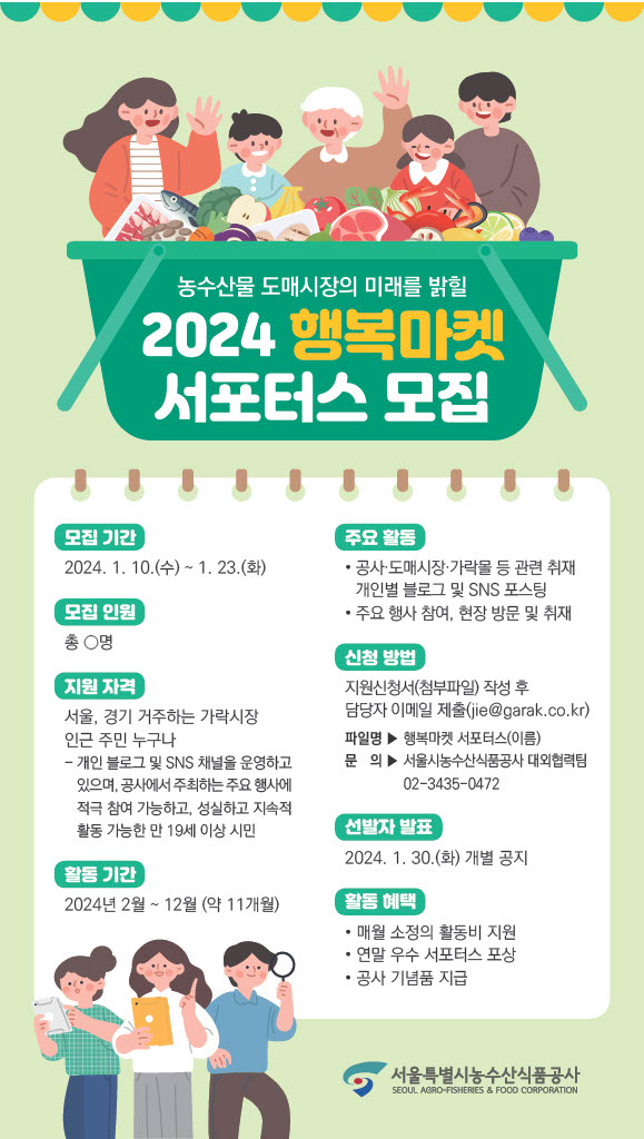 서울시농수산식품공사 2024 행복마켓 서포터스 모집 포스터