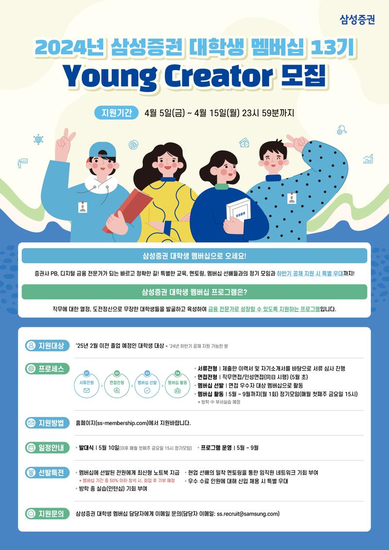 2024년 삼성증권 대학생 멤버십 Young Creator 13기 모집 포스터