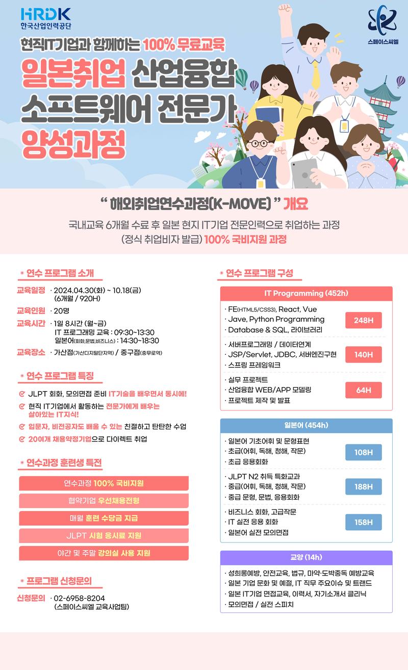 [스페이스씨엘X산업인력공단] 일본취업 산업융합 소프트웨어 전문가 양성과정 포스터