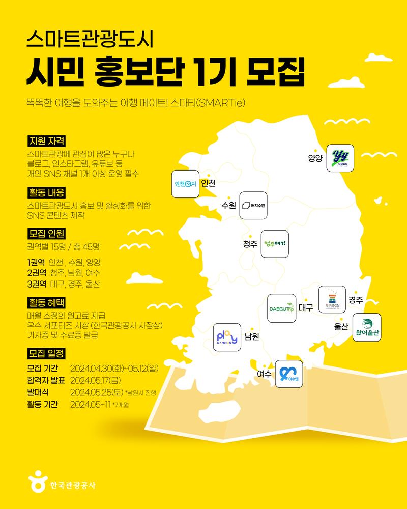 [한국관광공사] 스마트관광도시 시민 홍보단 1기 모집 포스터