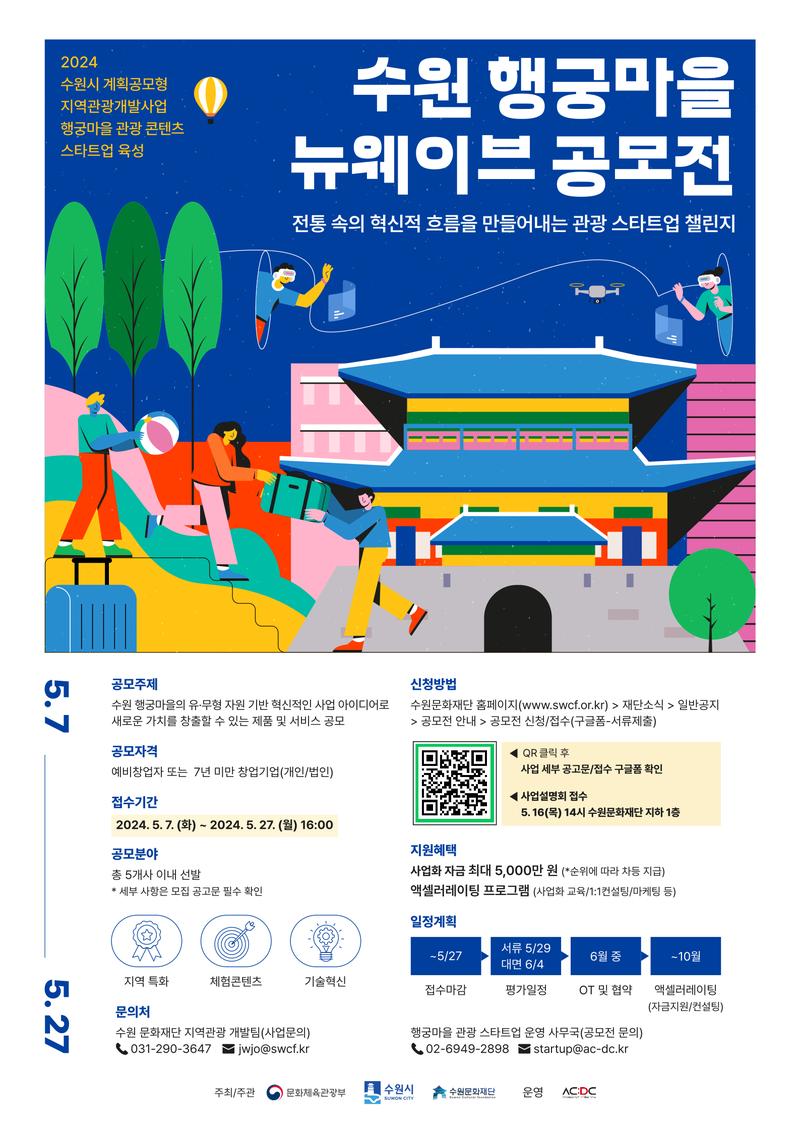2024 수원시 계획공모형 지역관광개발사업 행궁마을 관광콘텐츠 스타트업 육성사업 포스터