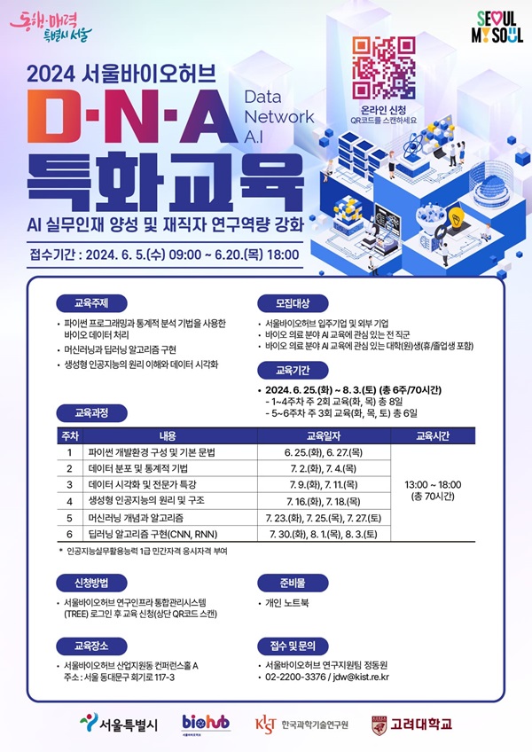2024 서울바이오허브 DNA 특화교육 포스터
