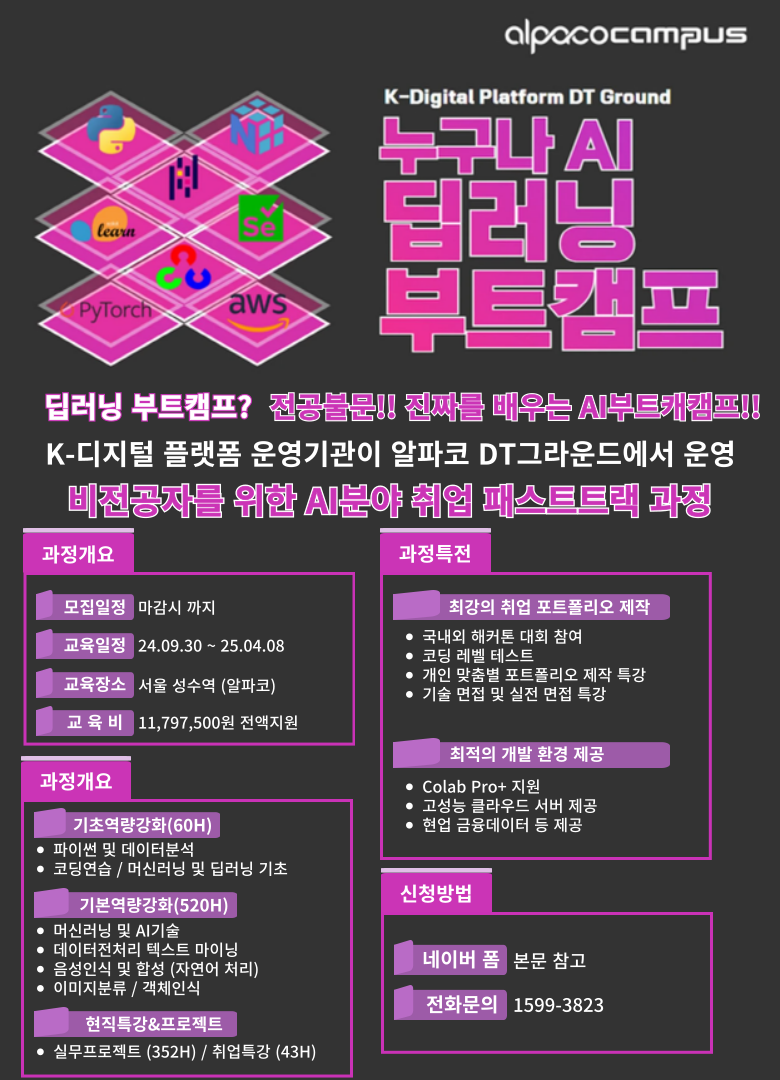 서울 성수동 AI(인공지능) 빅데이터 전문가 부트캠프 취업연계 교육 [무료과정] 포스터