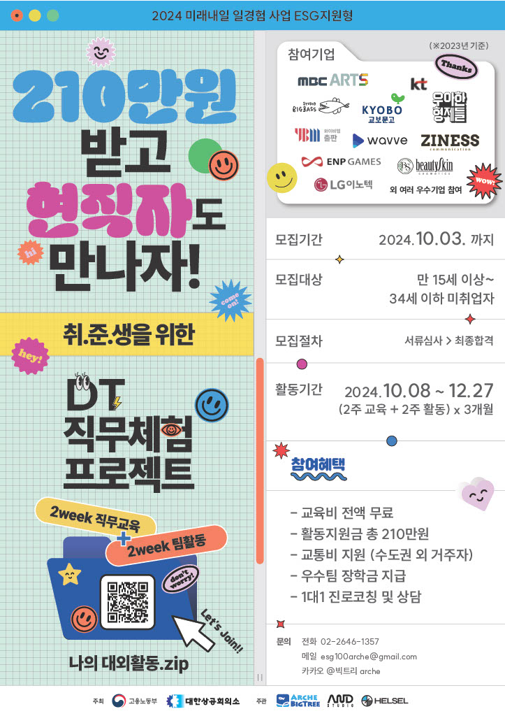 024 미래내일 일경험 사업 DT 직무체험 프로젝트 2기 참여자 모집 포스터