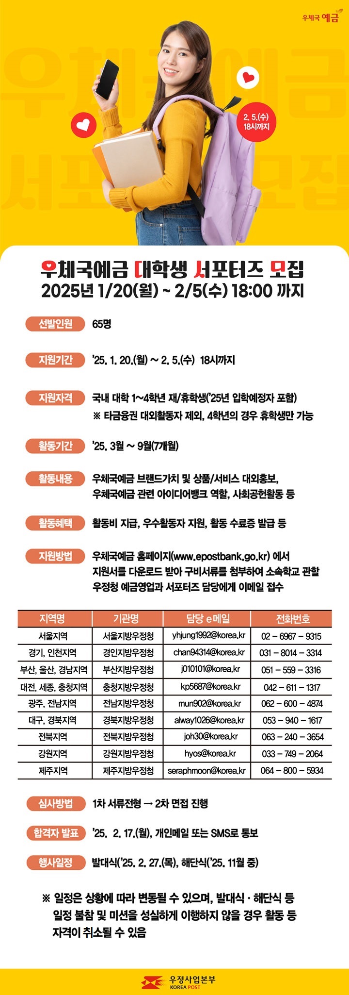 2025 우체국예금 대학생 서포터즈 모집 포스터