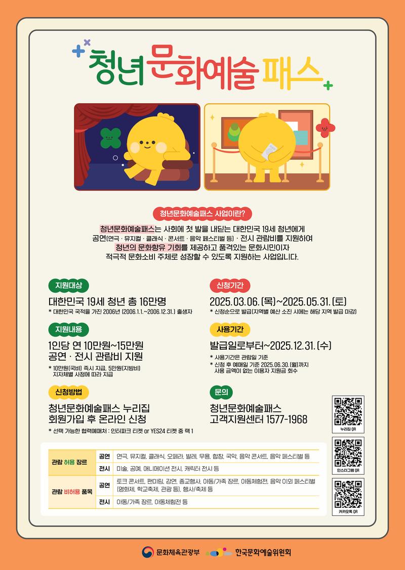 2025년 청년문화예술패스 이용자 모집 포스터