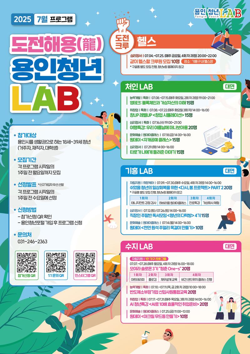 [도전해용! 용인청년LAB] 2025년 7월 프로그램 모집] 포스터