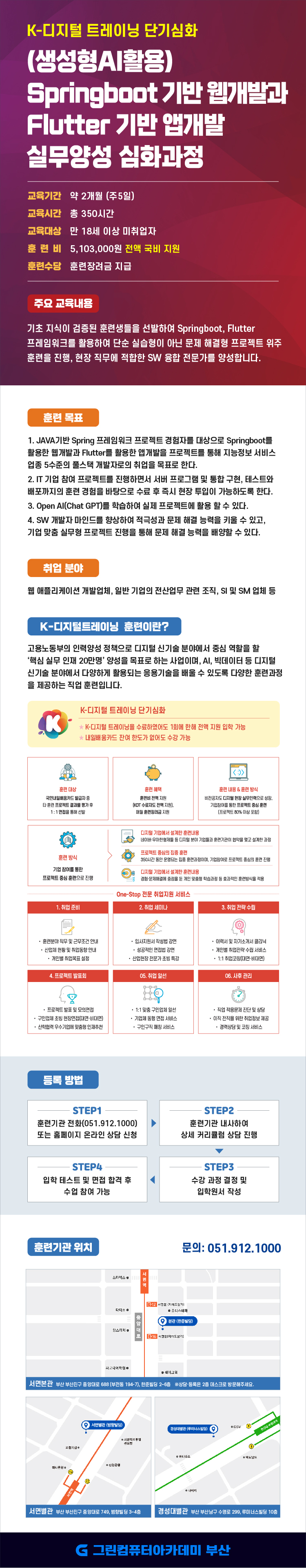 [국비전액지원] (생성형AI활용)Springboot 기반 웹개발과 Flutter 기반 앱개발 실무양성 심화과정 포스터