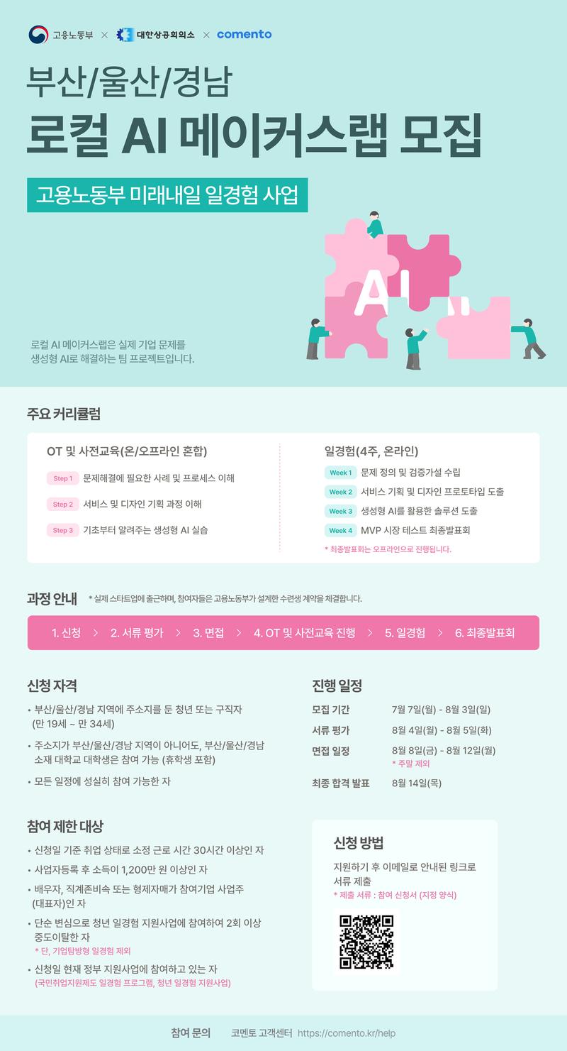 [미래내일일경험] 부산/울산/경남 취준생을 위한 “로컬 AI 메이커스랩” 대규모 모집 포스터