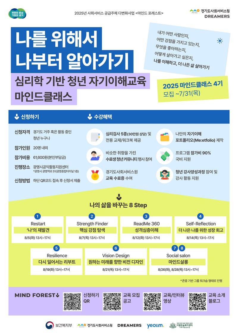 [보건복지부•경기도사회서비스원] 마인드 포레스트 2025-4기 모집(~7.31.) 포스터