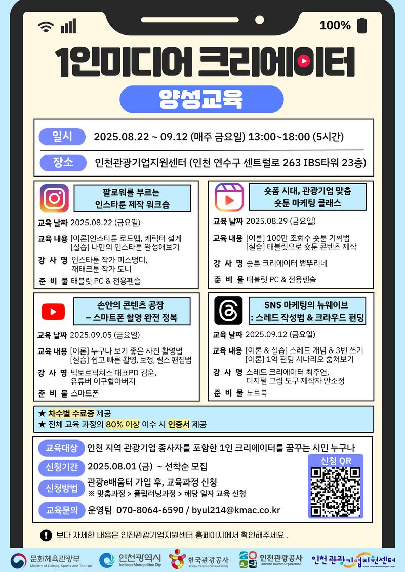 2025 1인 미디어 크리에이터 양성교육(무료교육) 포스터