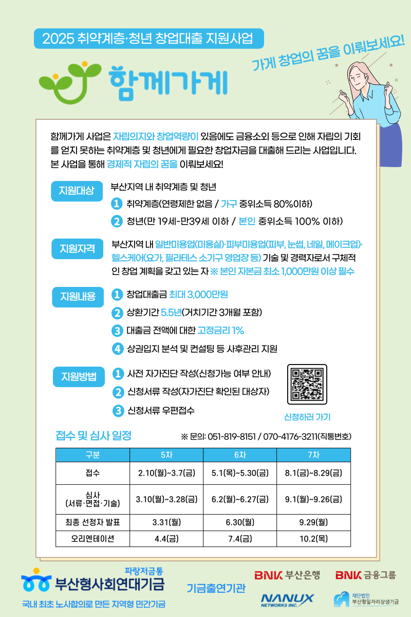 [부산 미용업·피부 및 뷰티·헬스케어 업종 창업자금 대출지원사업] 함께가게 모집 포스터