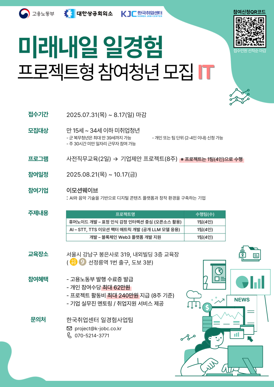 [고용노동부X한국취업센터] 2025 미래내일 일경험 프로젝트형 IT 개발 포스터