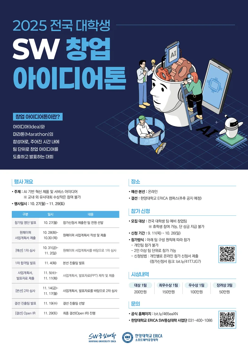 2025 전국 대학생 SW창업 아이디어톤 포스터