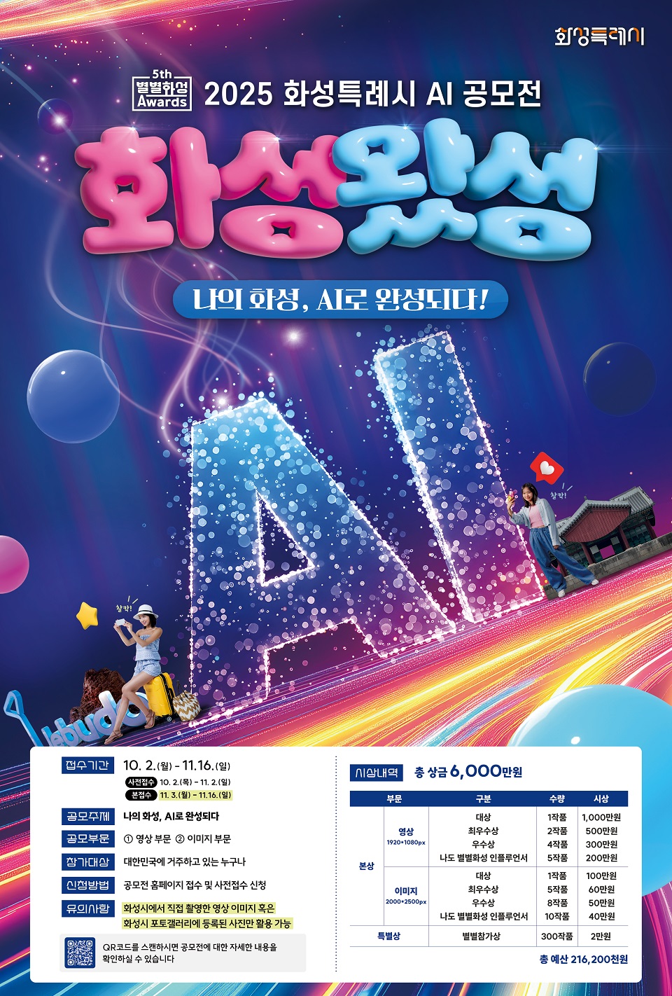 2025 화성특례시 AI 공모전 '제5회 별별화성 Awards : 화성왔성' 포스터