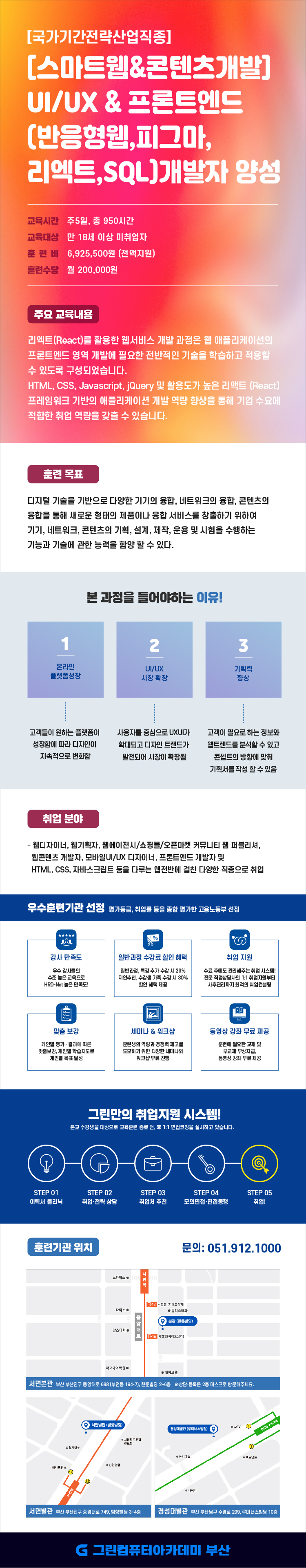 [스마트웹&콘텐츠개발]UI/UX & 프론트엔드(반응형웹,피그마,리엑트,SQL)개발자 양성 포스터