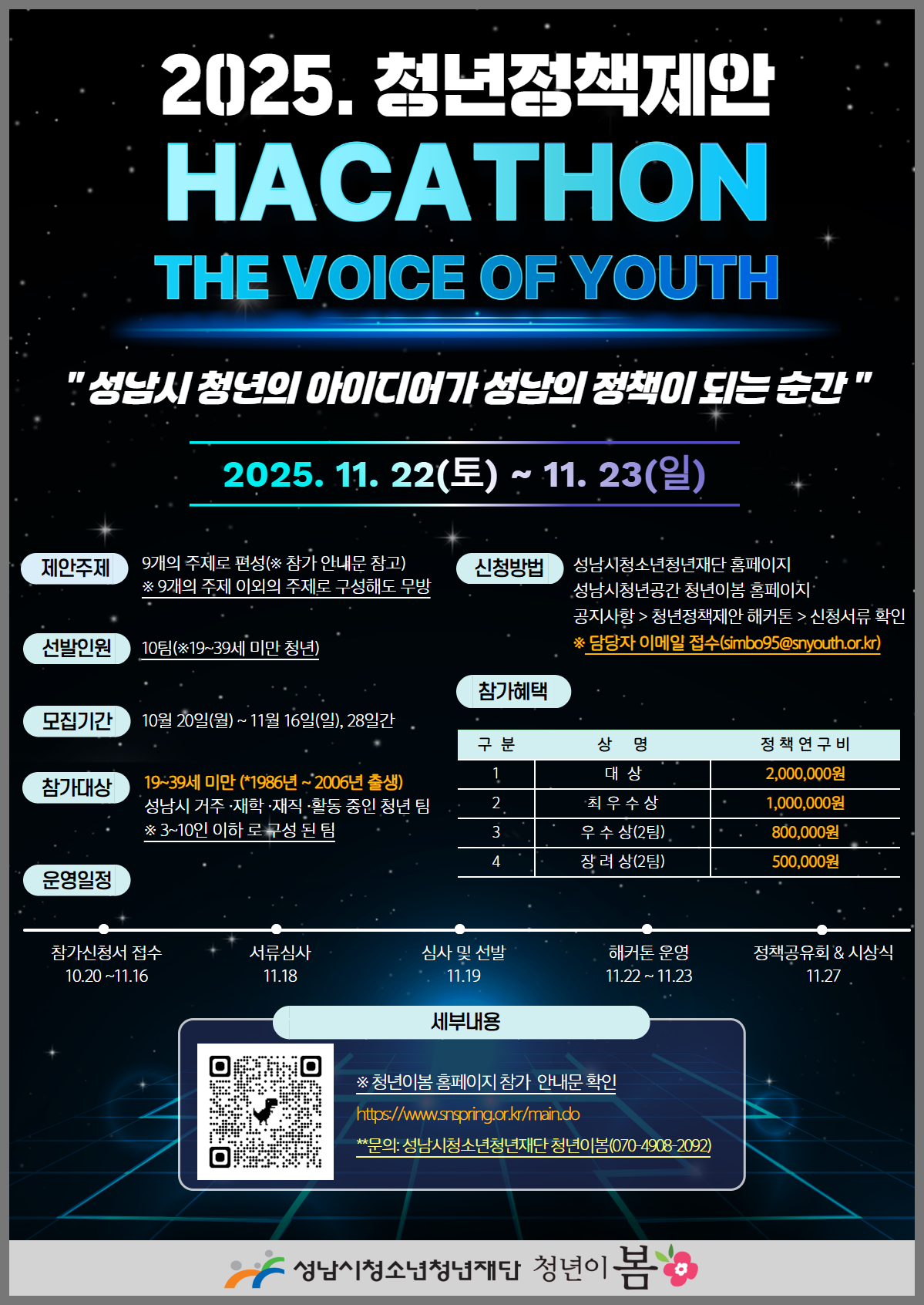 성남시청소년청년재단 2025. 청년정책제안 해커톤 『The Voice of Youth』 포스터