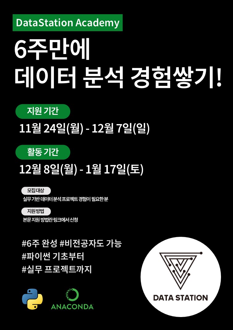 6주 만에 실무 데이터 분석 경험 쌓기! [DSA 데이터 분석 프로젝트 모집] 포스터