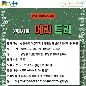 [성동청소년문화의집] MZ마음상담소12월 집단프로그램 원예치료 < 메리트리> 참여자 모집