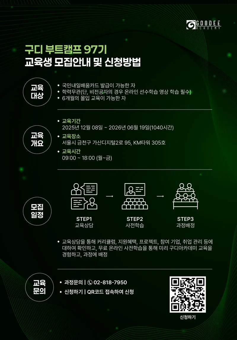 [구디] 실무형 자바 개발자 취업 과정 (채용연계·멘토링·특강 지원) (~12/08) 포스터