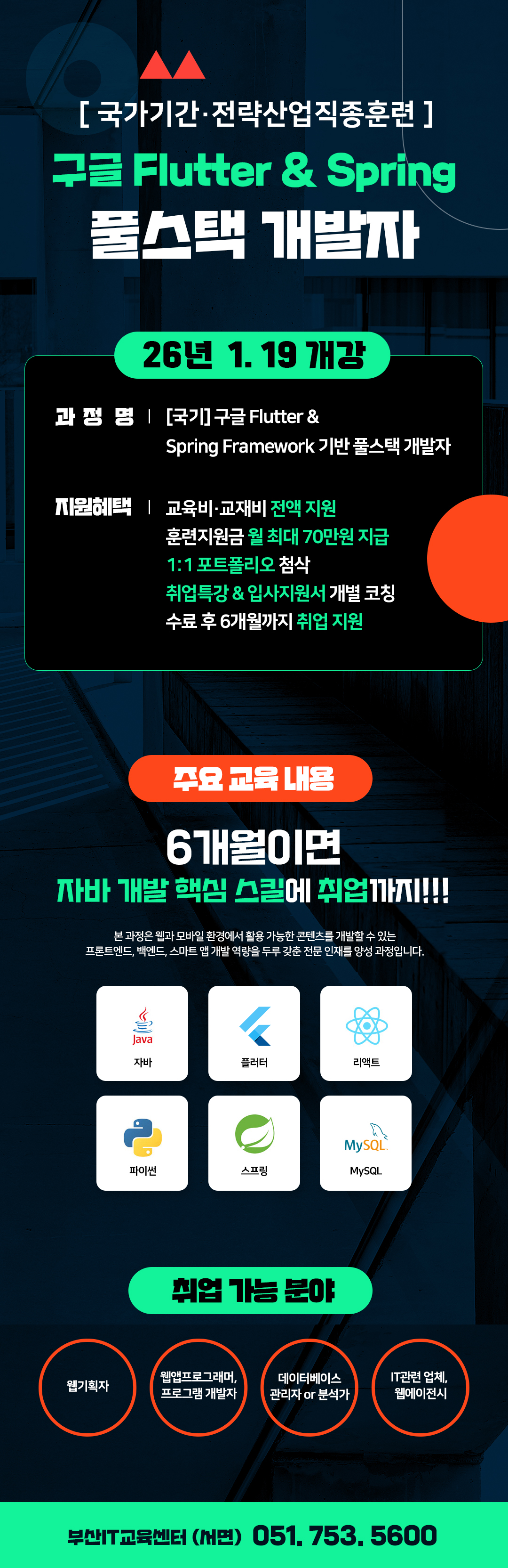 구글 Flutter & Spring Framework 기반 풀스택 개발자 과정 포스터