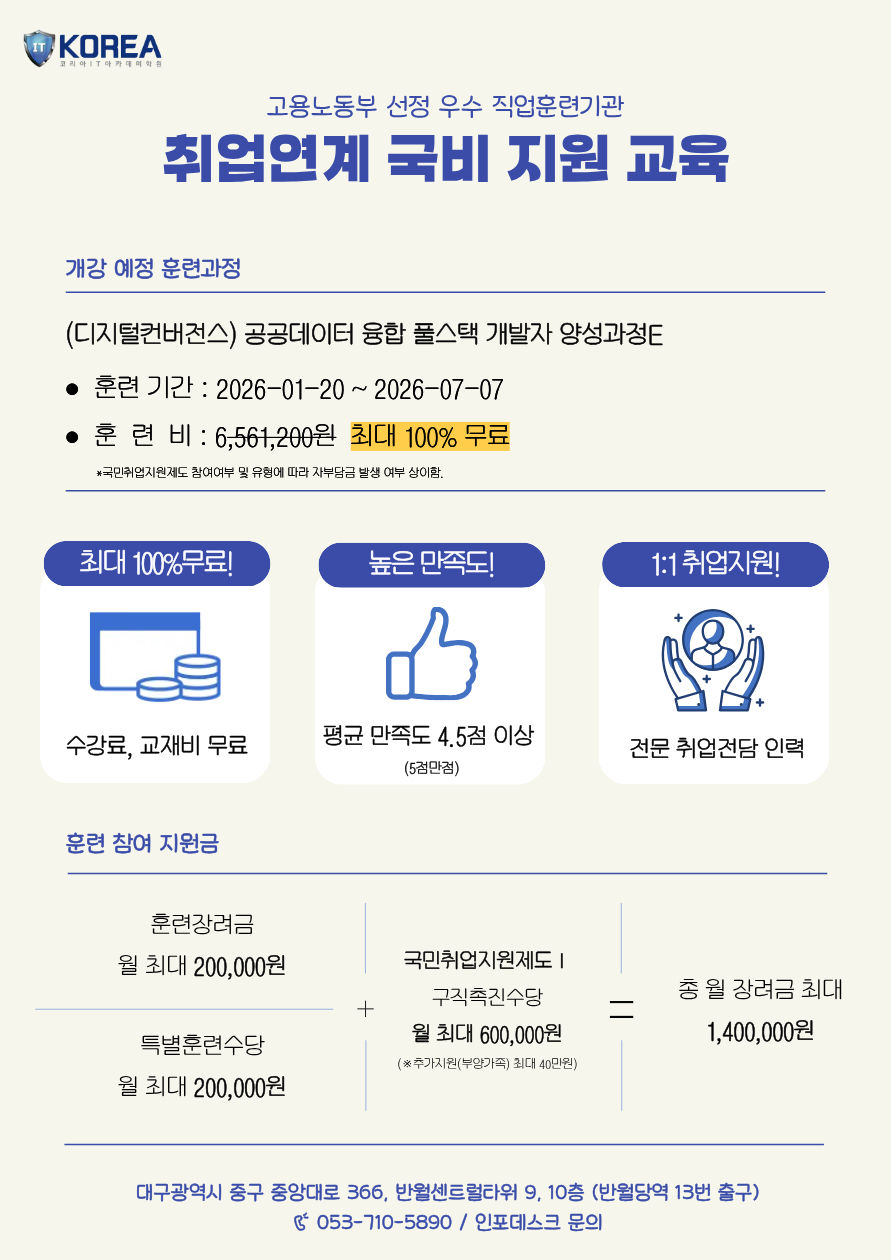 (디지털컨버전스) 공공데이터 융합 풀스택 개발자 양성과정E 포스터