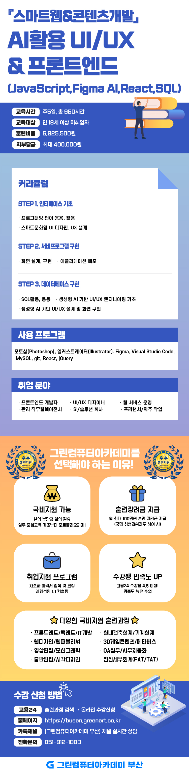 『스마트웹&콘텐츠개발』AI활용 UI/UX & 프론트엔드(JavaScript,Figma AI,React,SQL)개발자 양성 포스터