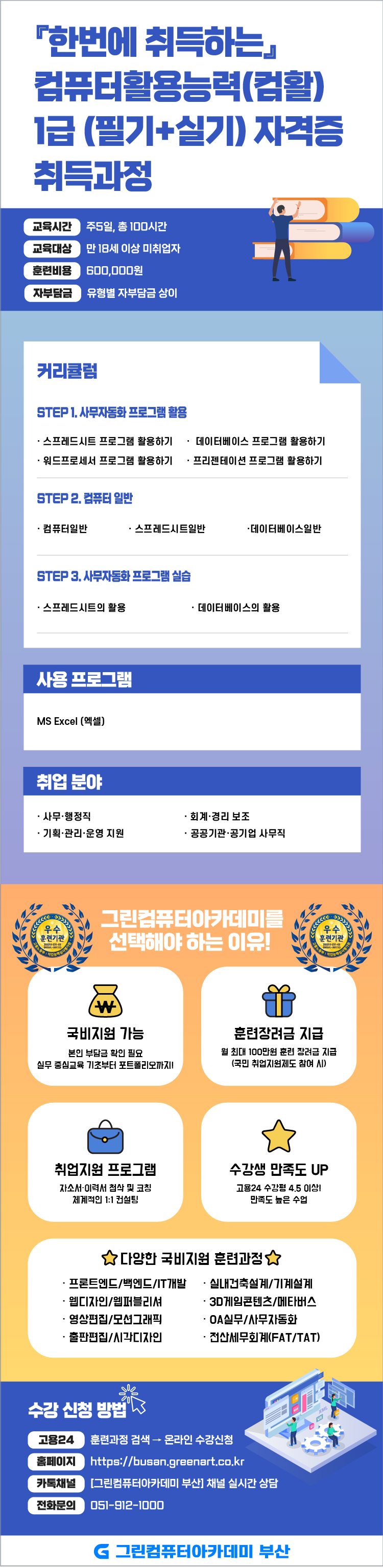 『한번에 취득하는』컴퓨터활용능력(컴활) 1급 (필기+실기) 자격증 취득과정 포스터